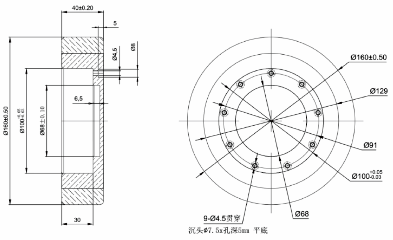 聚氨酯一体式减速驱动轮模组160x40mm 图纸 1